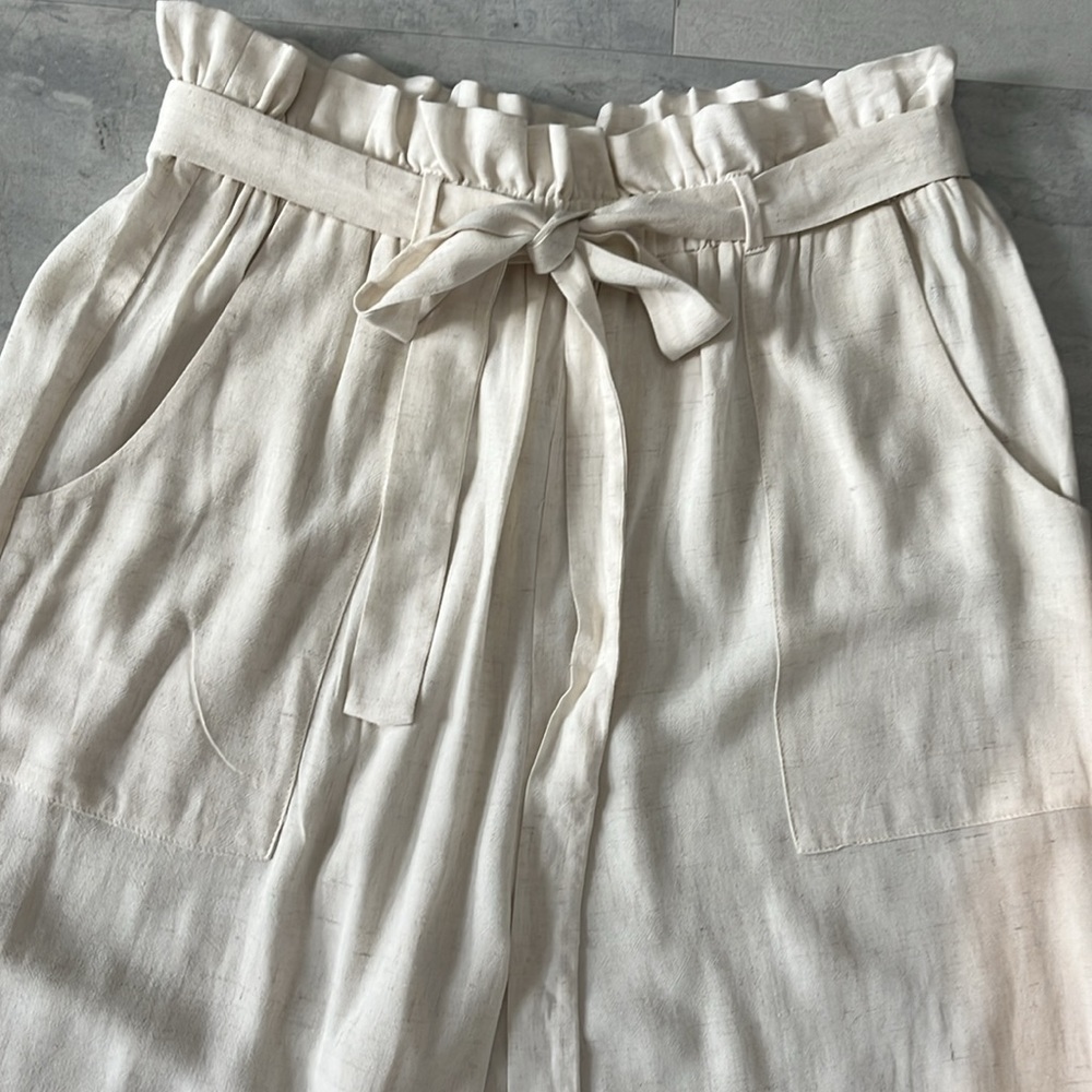 Monteau  Pants Linen paper bag  high waisted  wide leg  match belt  Size M NWOT - Picture 2 of 10